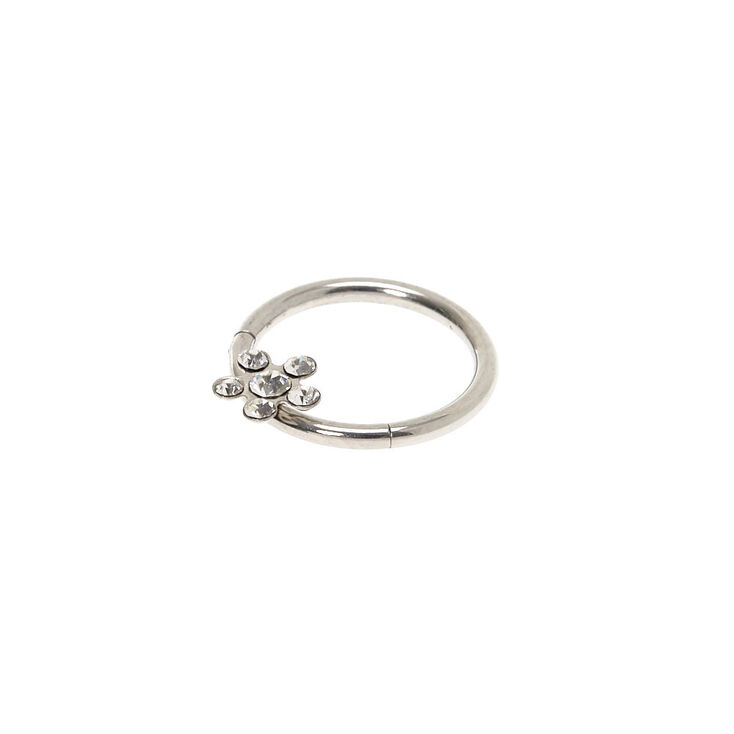 Claire's Anneau de piercing cartilage à charnière avec fleur en strass 16 g couleur argenté