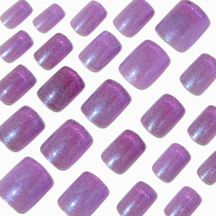Purple Cat Eye Medium Square Vegan Faux Nail Set - 24 Pack,