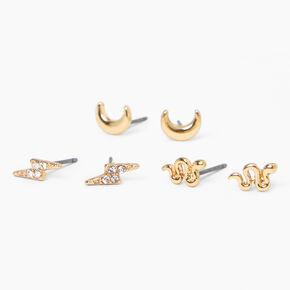 Gold-tone Celestial Stud Earrings - 3 Pack,