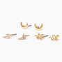 Gold-tone Celestial Stud Earrings - 3 Pack,