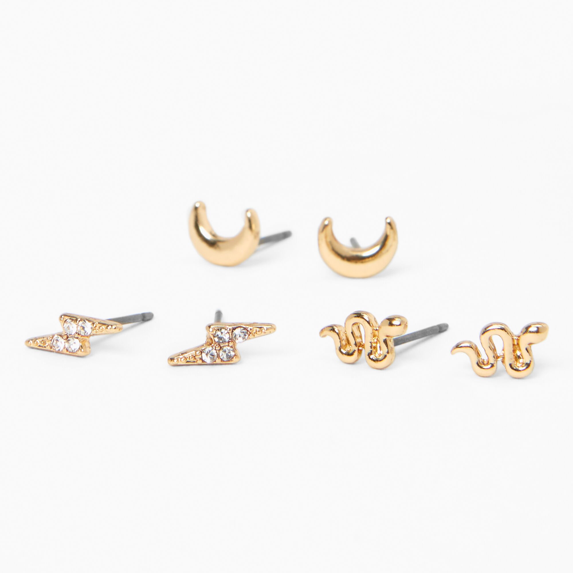View Claires Tone Celestial Stud Earrings 3 Pack Gold information