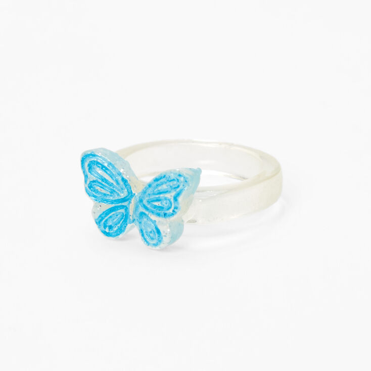 Clear Glitter Butterfly Resin Ring - Blue,