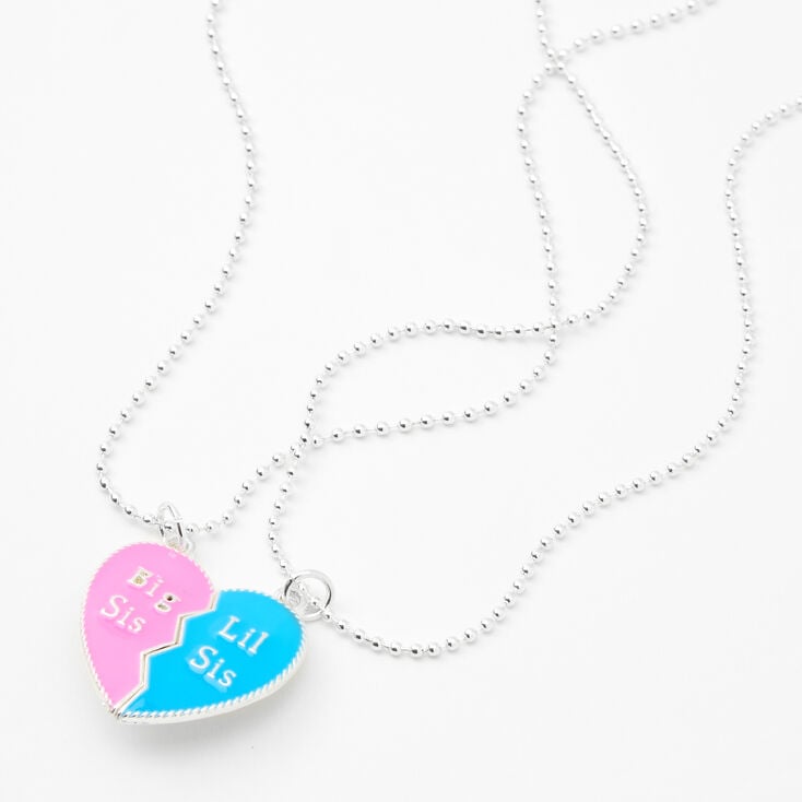 Big & Lil Sis Pink/Blue Split Heart Pendant Necklaces - 2 Pack