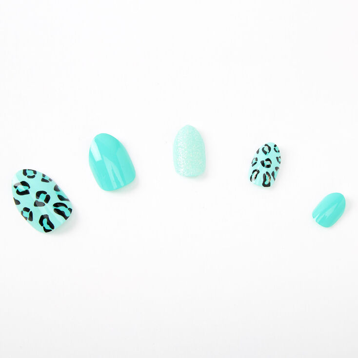 Leopard Print Stiletto Press On Faux Nail Set - Teal, 24 Pack,