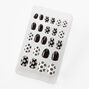 Black &amp; White Floral Stilleto Vegan Press On Faux Nail Set - 24 Pack,