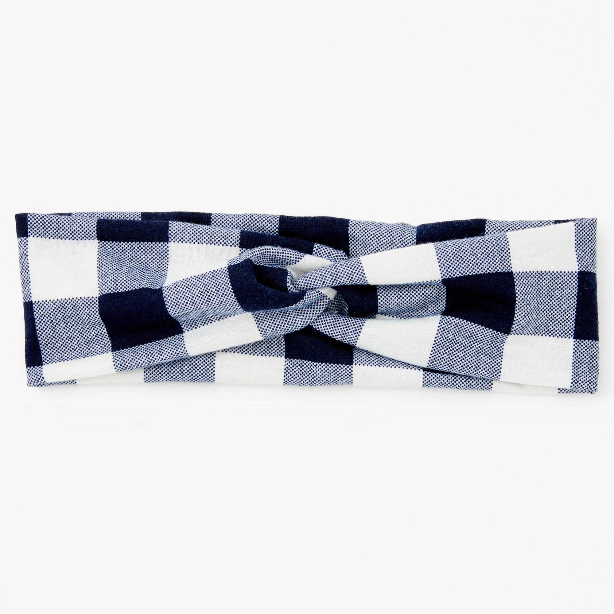 Bandeau torsadé motif écossais - Bleu et blanc,