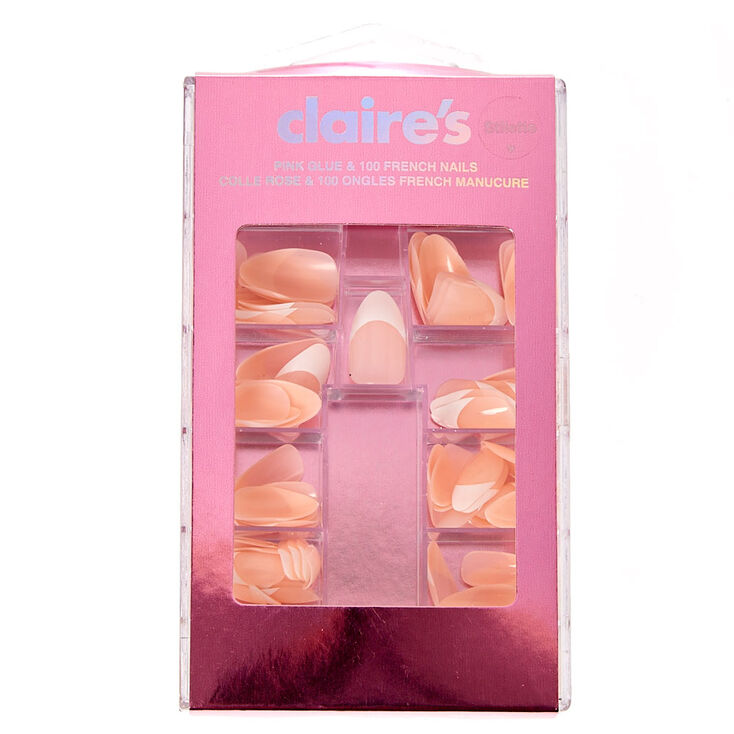 French Tip Stiletto Faux Nail Set - Nude, 100 Pack,