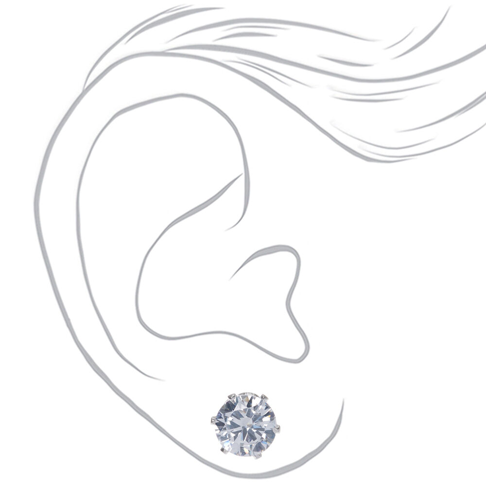 Silver-tone Cubic Zirconia 8mm Round Stud Earrings,
