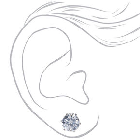 Clous d&#39;oreilles ronds avec strass en zircon cubique d&#39;imitation couleur argent&eacute;e - 8&nbsp;mm,