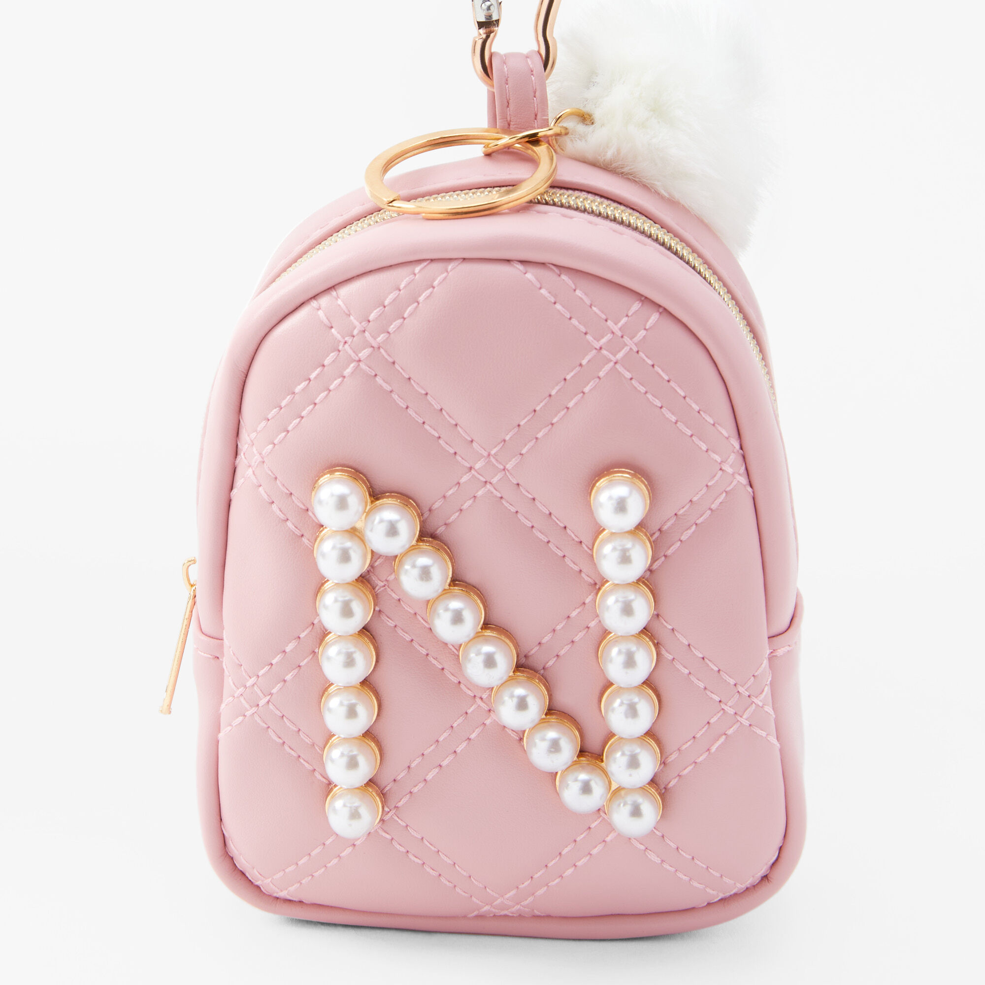 Initial Pearl Mini Backpack Keychain - Blush Pink, N,