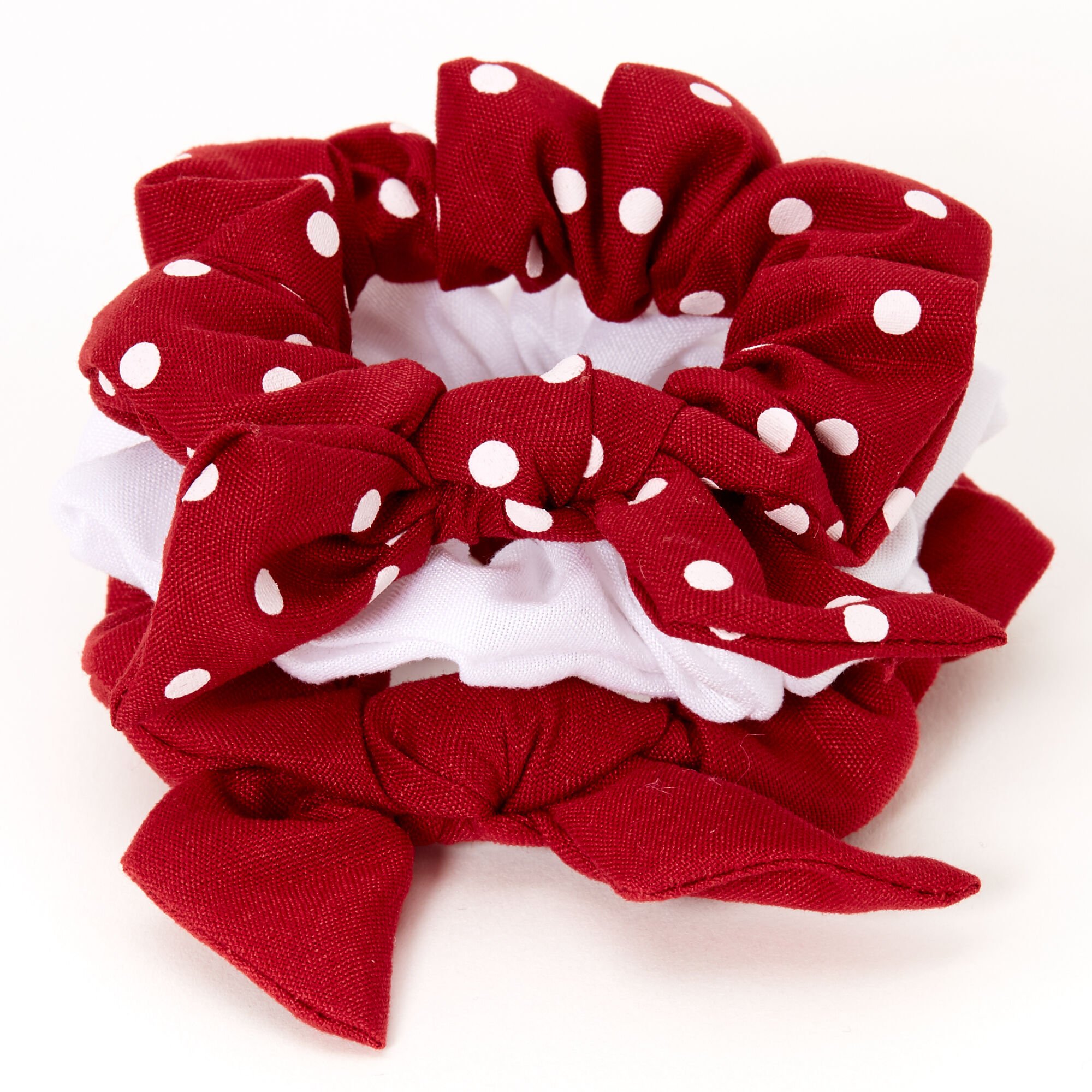 Claire's Club Small Solid Polka Dot Hair Scrunchies - Red, 3 Pack,