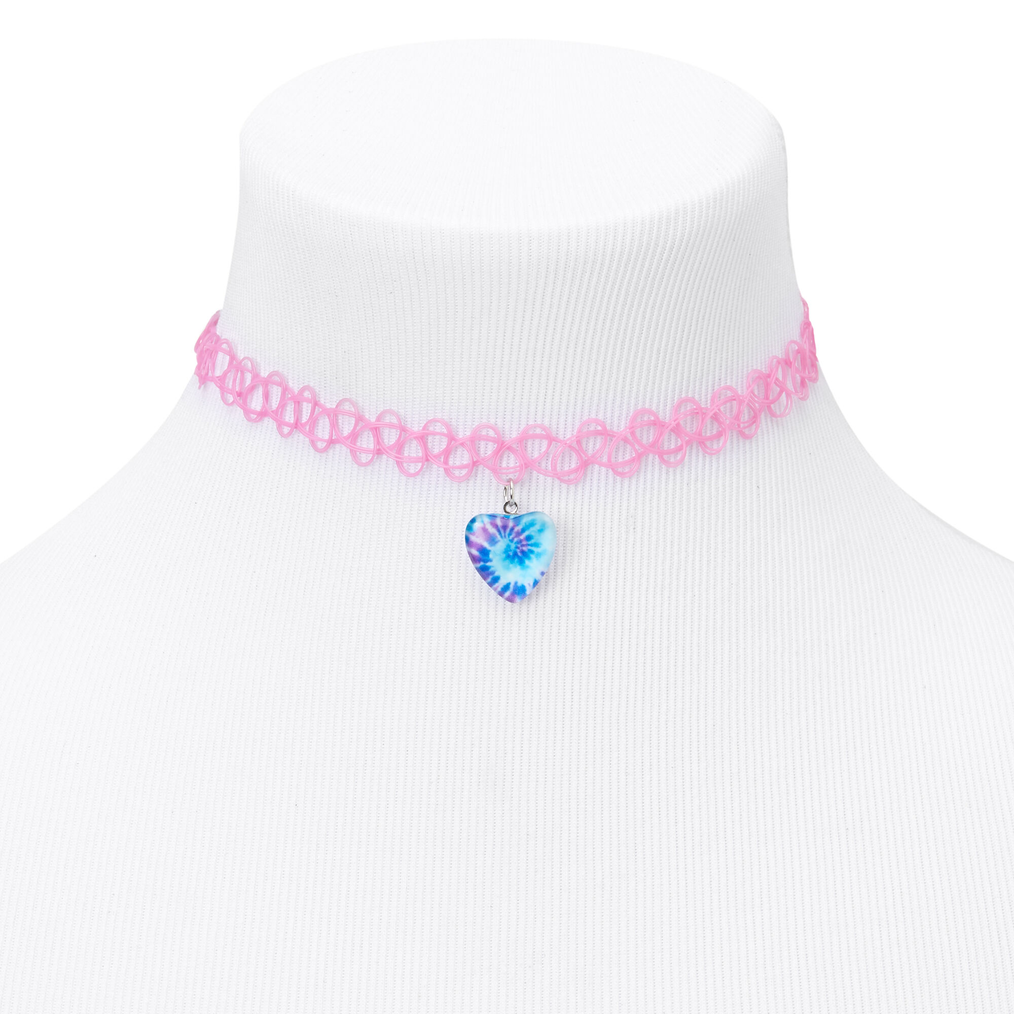 View Claires Tie Dye Heart Tattoo Choker Necklace Pink information