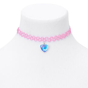 Tie Dye Heart Tattoo Choker Necklace - Pink,