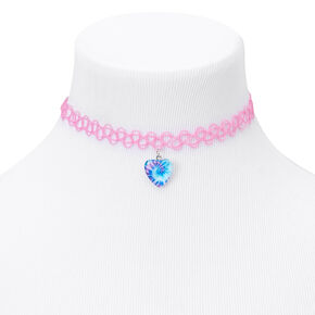 Ras-de-cou effet tatouage c&oelig;ur tie-dye rose,