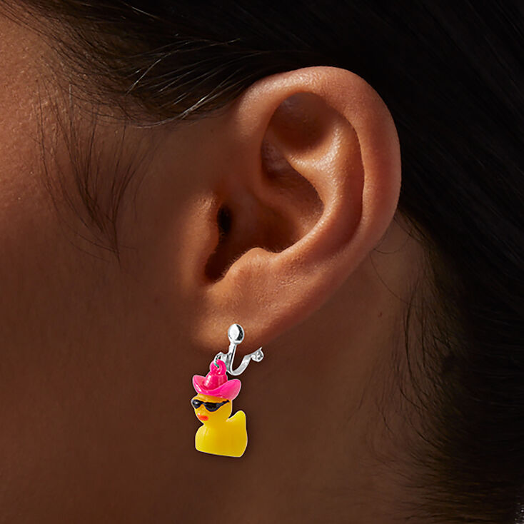 Cowboy Rubber Duck Glow in the Dark Clip-On Drop Earrings,