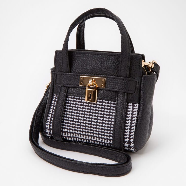 Claire's Sac à bandoulière motif écossais et pied de poule noir et blanc