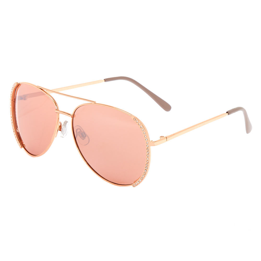 Embellished Aviator Sunglasses Rose Gold