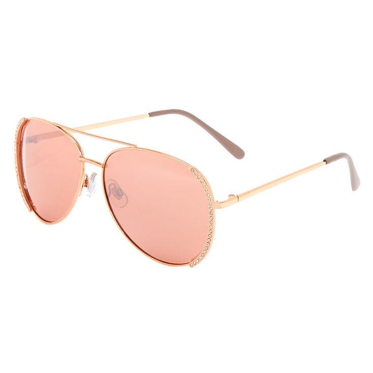 Lunettes de soleil aviateur ornement&eacute;es couleur dor&eacute; rose,