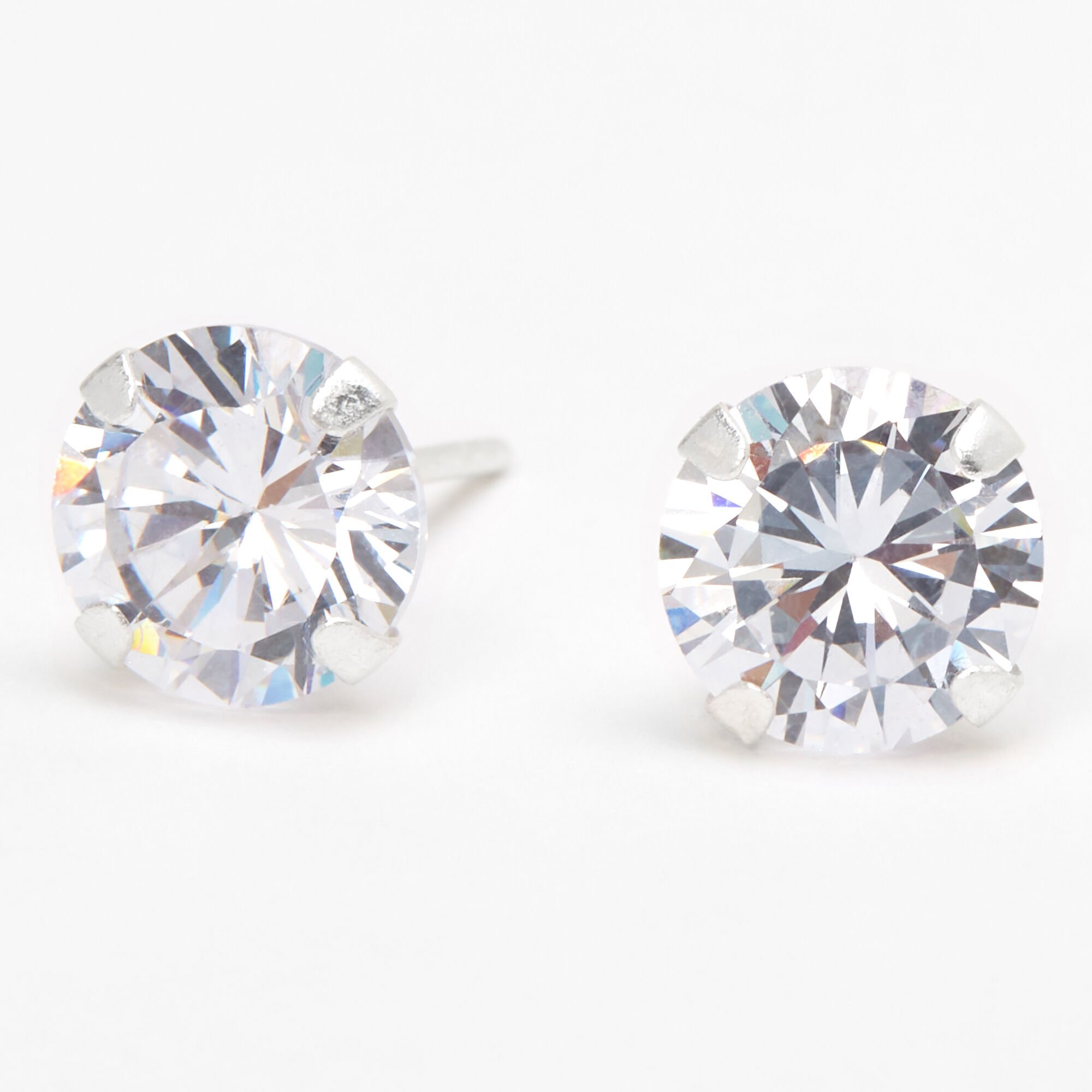 Sterling Silver Cubic Zirconia Round Martini Stud Earrings - 8MM,