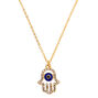 Gold Hamsa Hand Pendant Necklace - Blue,