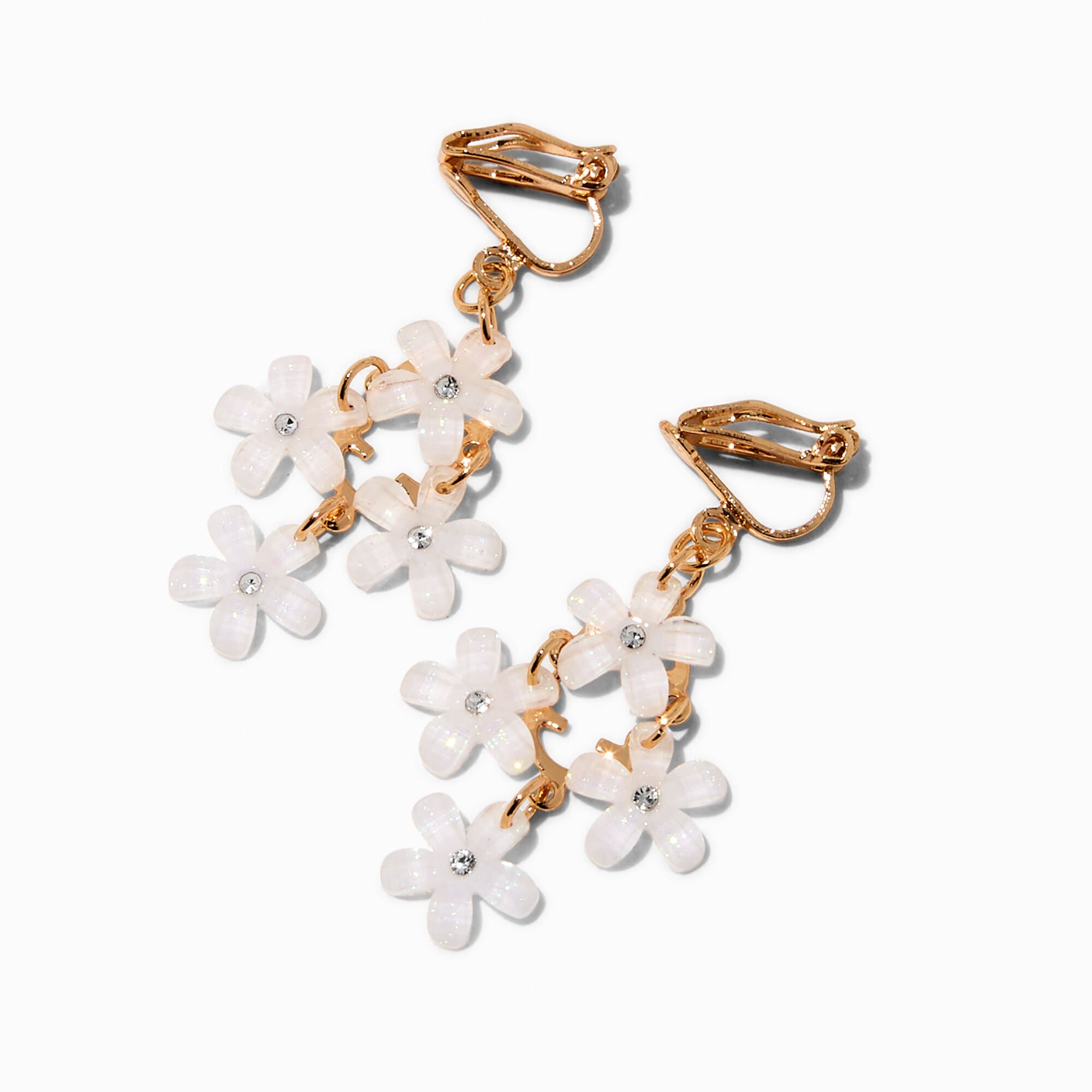 Gold-tone Chandelier Flower Clip-On Drop Earrings,
