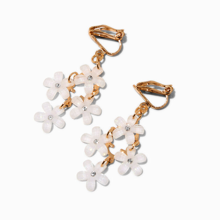 Gold-tone Chandelier Flower Clip-On Drop Earrings,