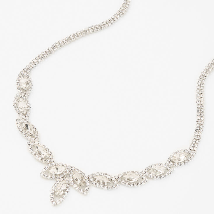 Silver Rhinestone Leaf Choker Necklace,