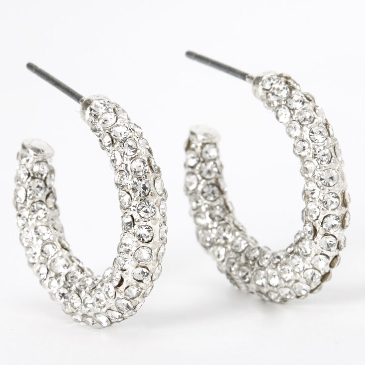 Silver 20MM Pave Rhinestone Hoop Earrings,