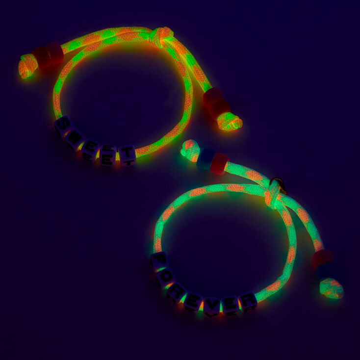 T H E M E x Claire&#39;s &#39;&#39;Sweet&#39;&#39; &amp; &#39;&#39;Forever&#39;&#39; Glow in the Dark Adjustable Bracelets - 2 Pack,