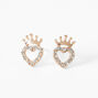 Rose Gold Crystal Heart Stud Earrings,