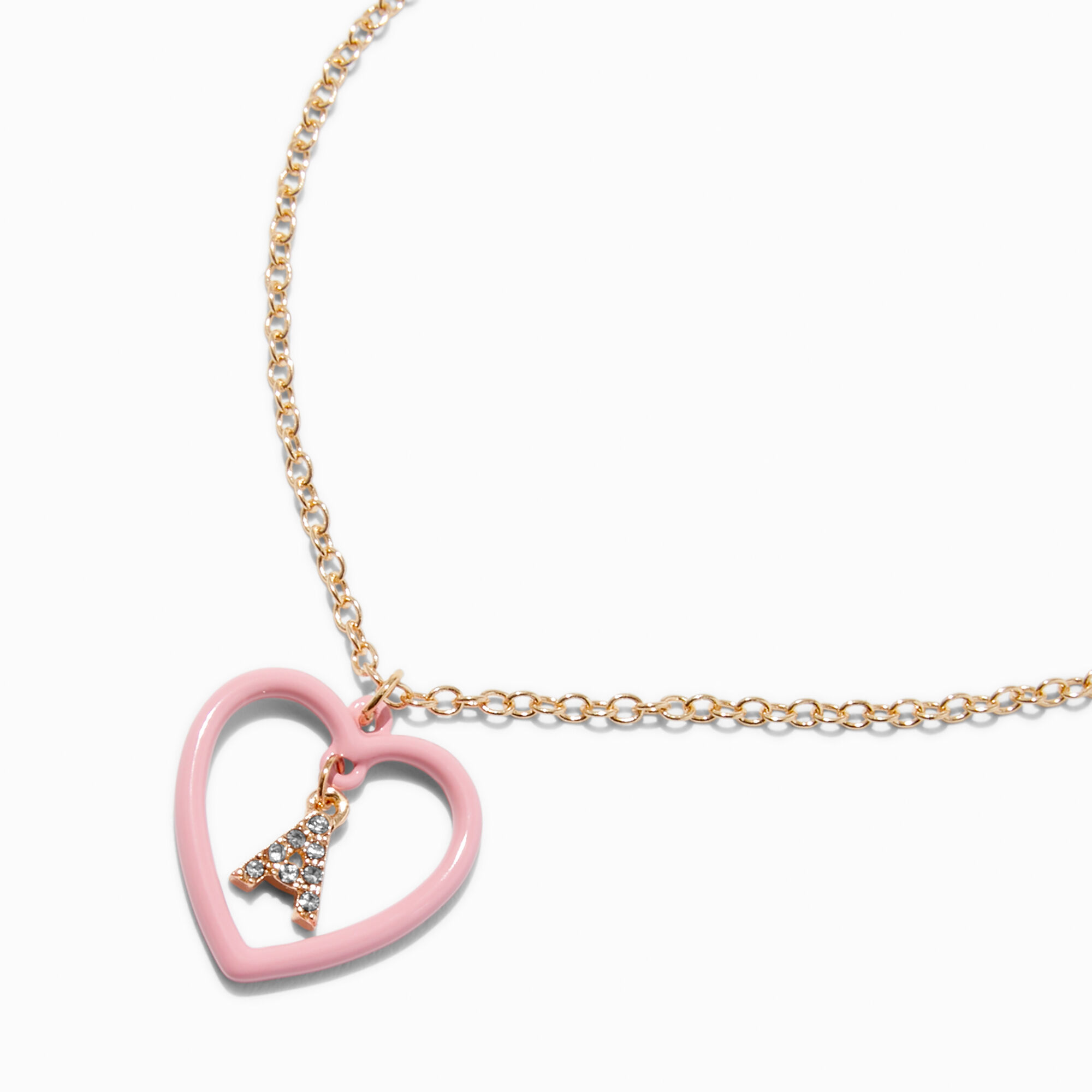 Pink Heart Initial Pendant Necklace - A,
