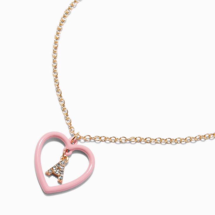 Pink Heart Initial Pendant Necklace - A,