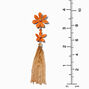 Pendantes 10&nbsp;cm avec double fleur enrob&eacute;e orange et frange couleur dor&eacute;e,