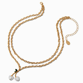 Gold-tone Pearl Cherry Chain Multi-Strand Necklace,
