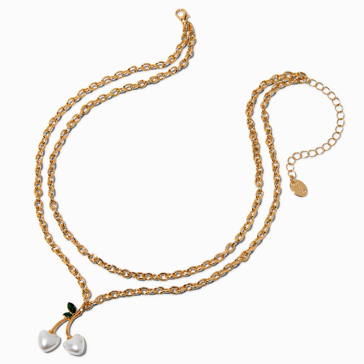 Gold-tone Pearl Cherry Chain Multi-Strand Necklace,