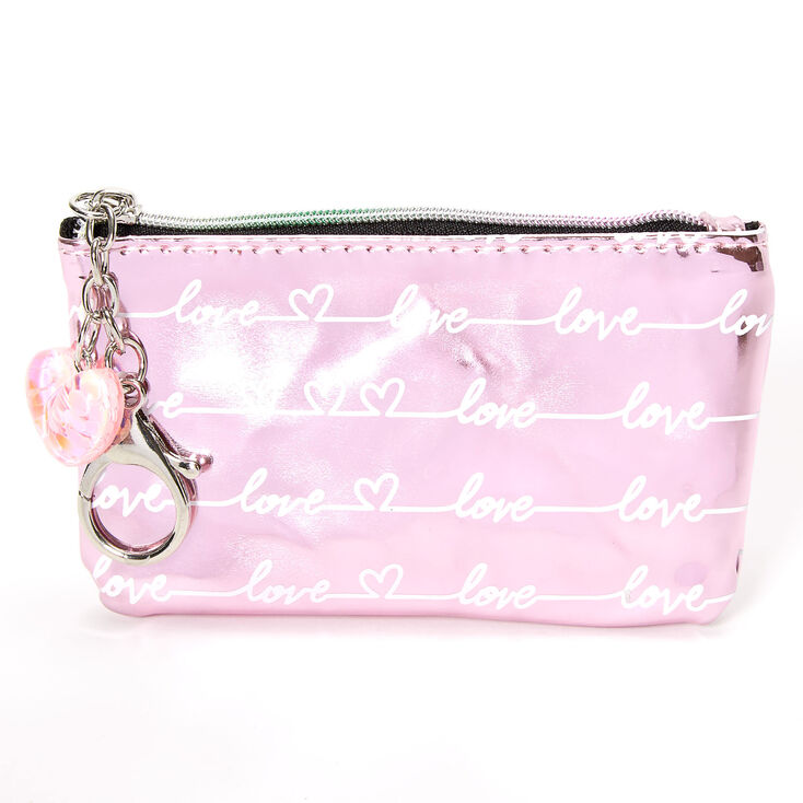 Metallic Love Script Coin Purse - Pink,