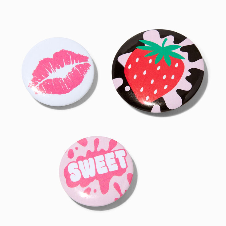 Strawberry Pinback Button Set - 3 Pack,