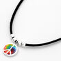 Silver Tie Dye Peace Sign Cord Pendant Necklace - Black,