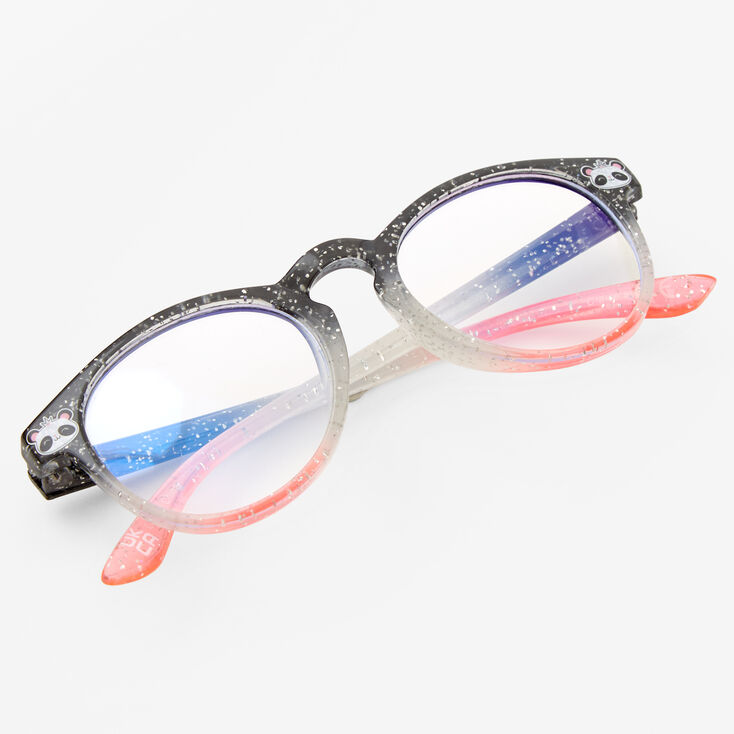 Claire&#39;s Club Glitter Panda Round Solar Blue Light Reducing Clear Lens Frames,