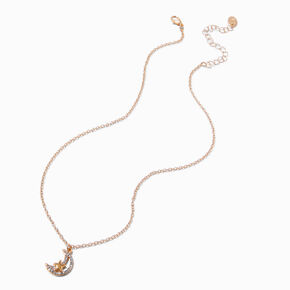 Gold-tone Crystal Moon &amp; Star Pendant Necklace,