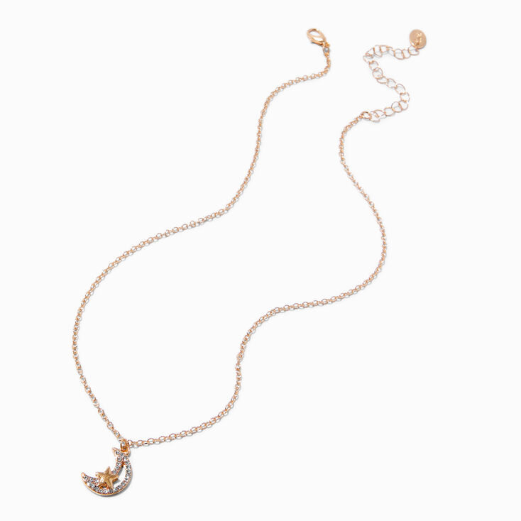 Gold-tone Crystal Moon &amp; Star Pendant Necklace,