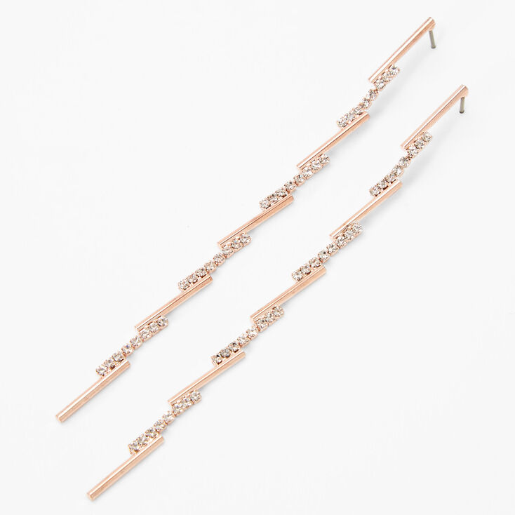 Rose Gold 3.5&quot; Rhinestone Dash Linear Drop Earrings,