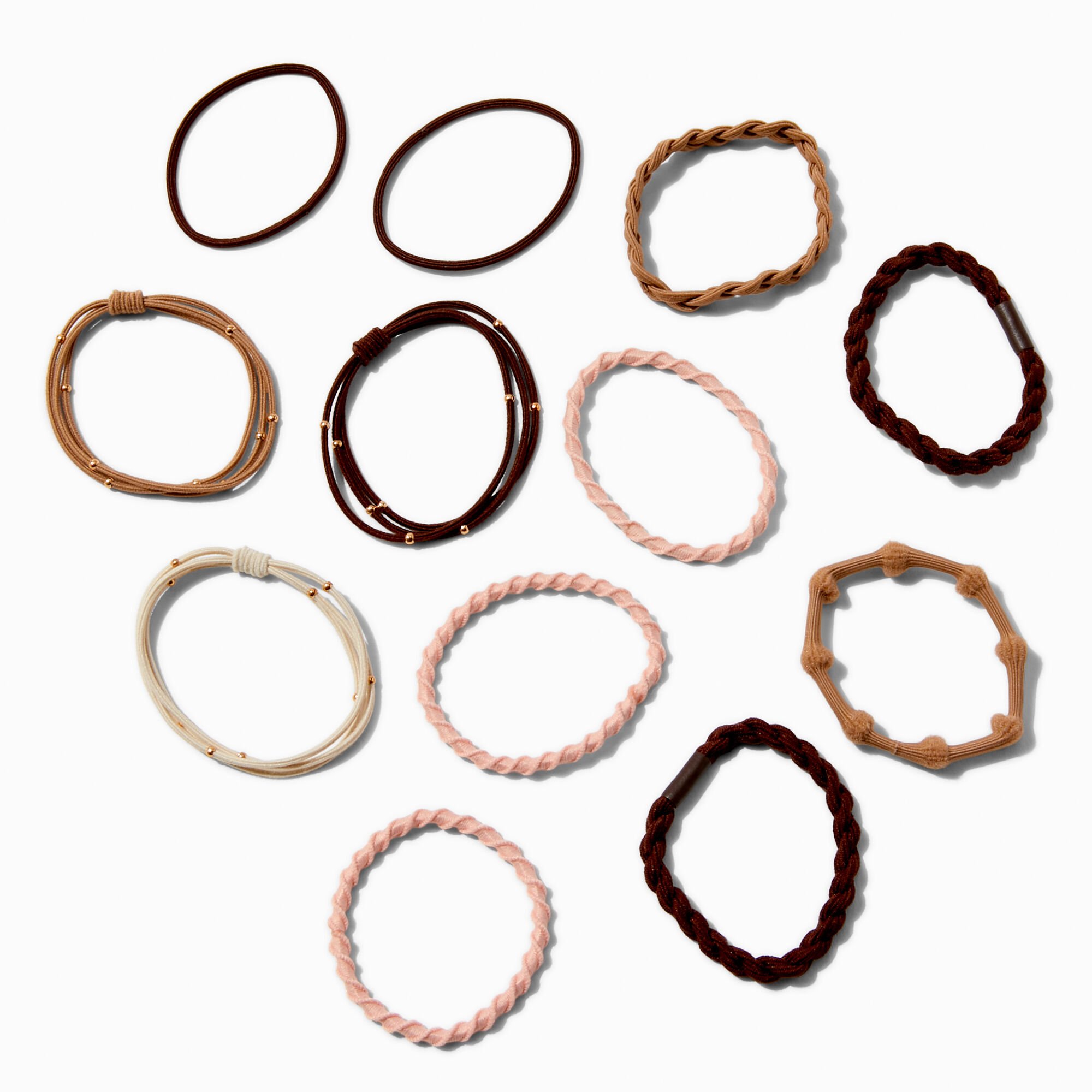 Boho Brown & Pink Mixed Hair Ties - 12 Pack ,