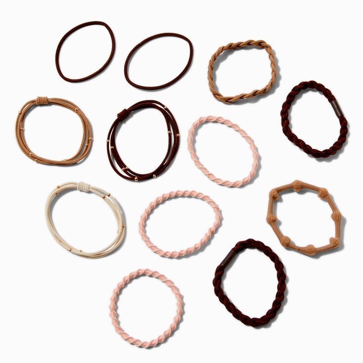 Boho Brown &amp; Pink Hair Ties - 12 Pack ,