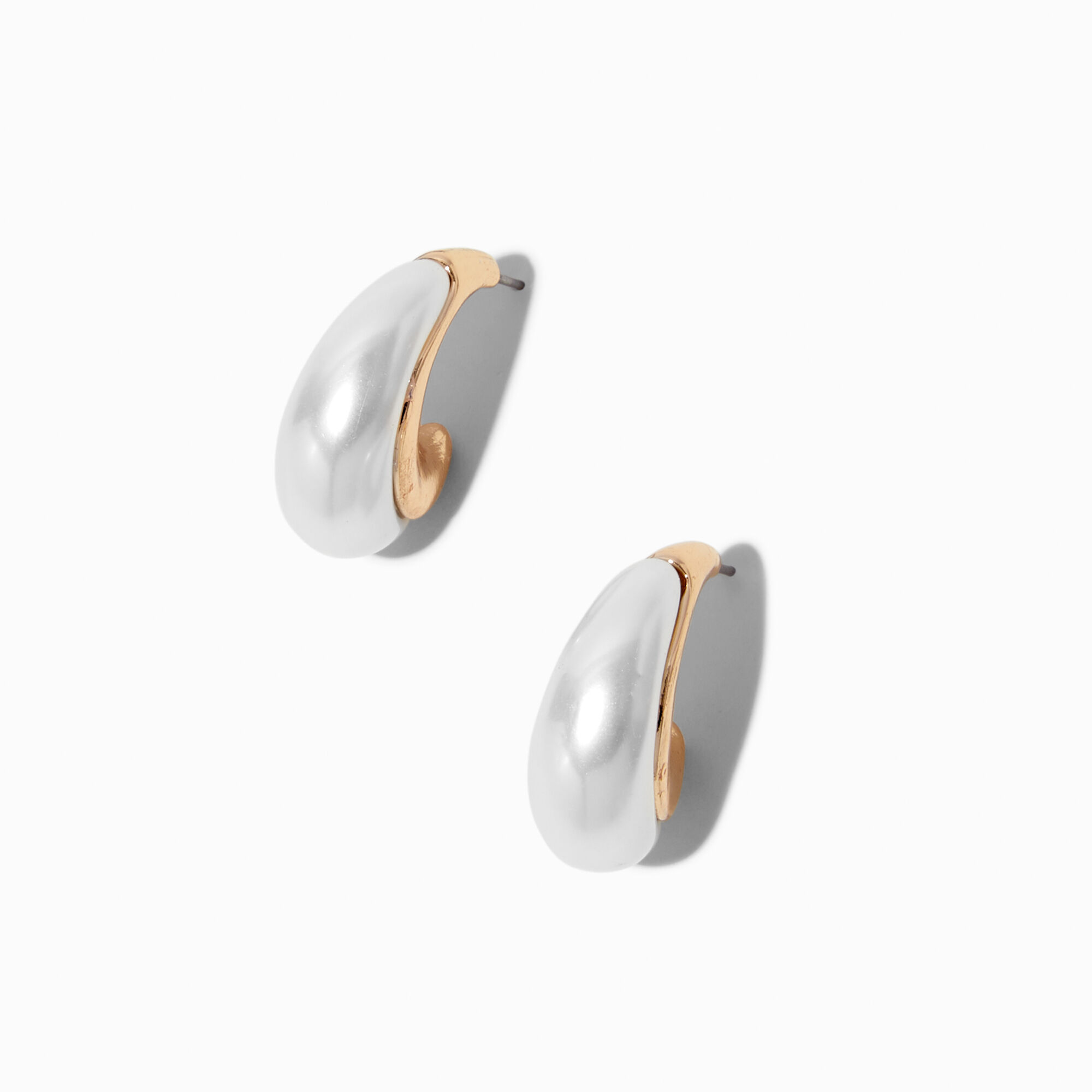 Gold-tone Pearl Formed Hoop Earrings,