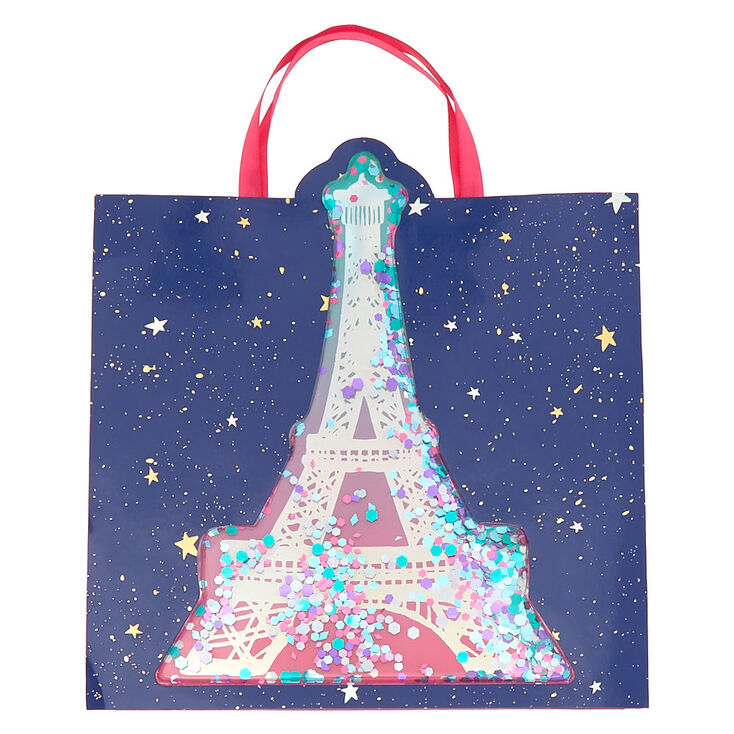 Sac cadeau Tour Eiffel à secouer bleu marine de moyenne taille | Claire