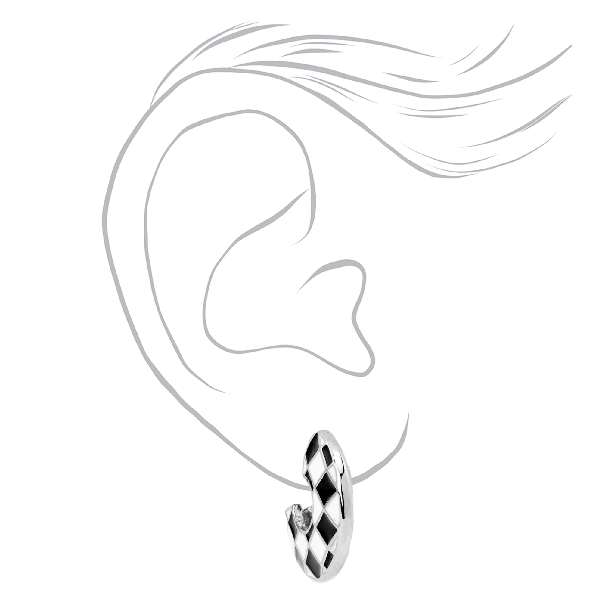 Black & White 25MM Checkered Hoop Earrings,
