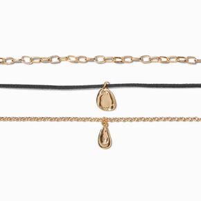 Gold-tone Organic Chain Teardrop Pendant Multi-Strand Necklace,