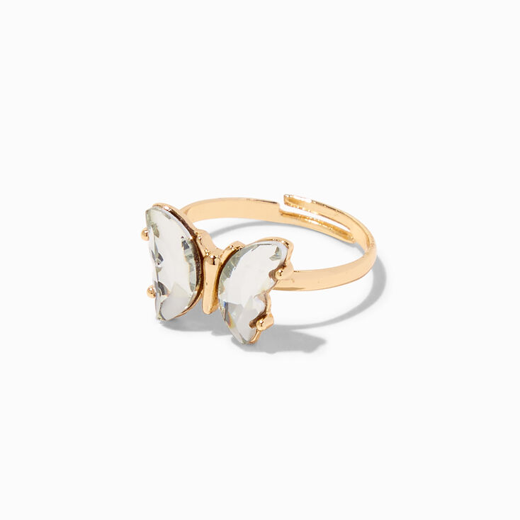 Butterfly Birthstone Gold Adjustable Ring - April,