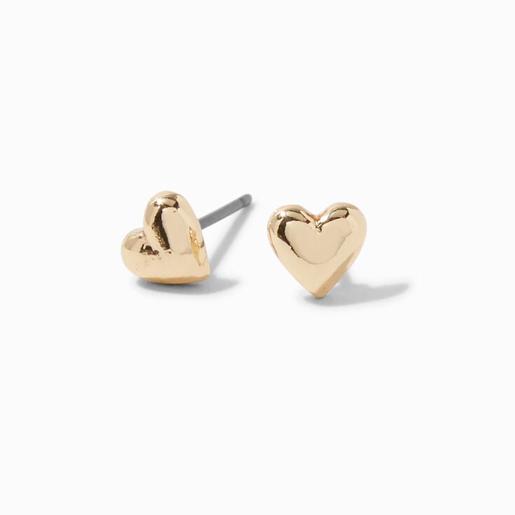 Gold-tone Puffy Heart Stud Earrings | Claire's US
